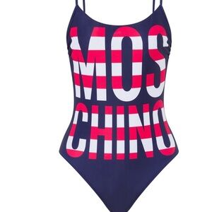 Moschino Bold Navy and Red Logo Swimsuit